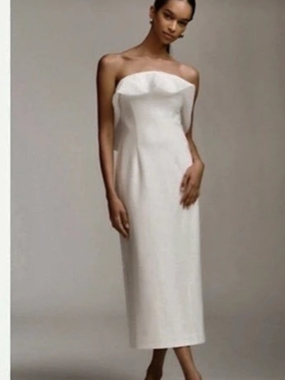 BHLDN Strapless Chiffon Ruffle Slim Midi Dress Ruffle Midi Dress in White Size